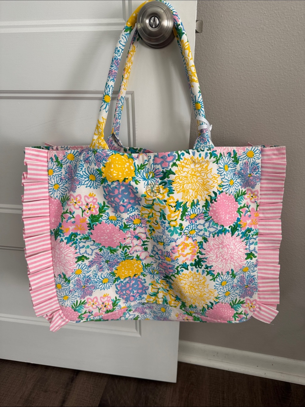 NWT Lilly Pulitzer Floral Ruffle Tote - Pink, Yellow & Green